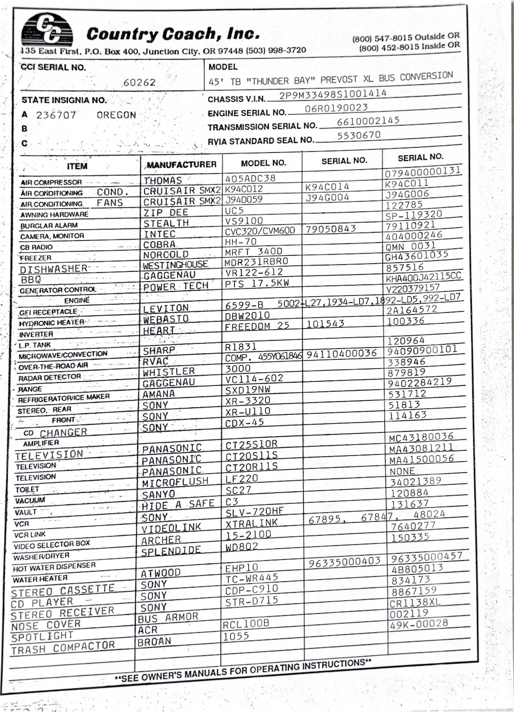 1996 Prevost Country Coach XL For Sale