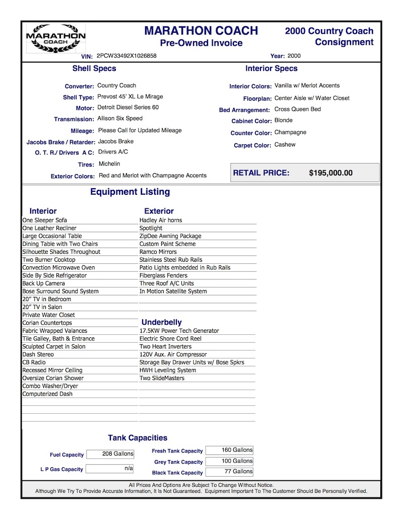 2000 Prevost Country Coach XL For Sale
