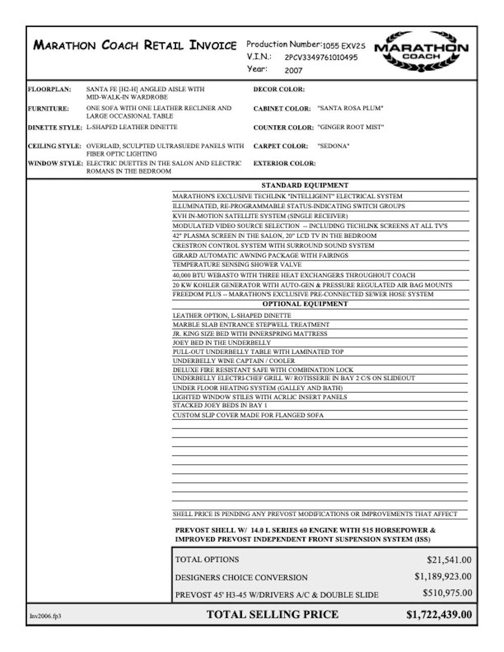 2007 Prevost  Marathon H3-45 For Sale