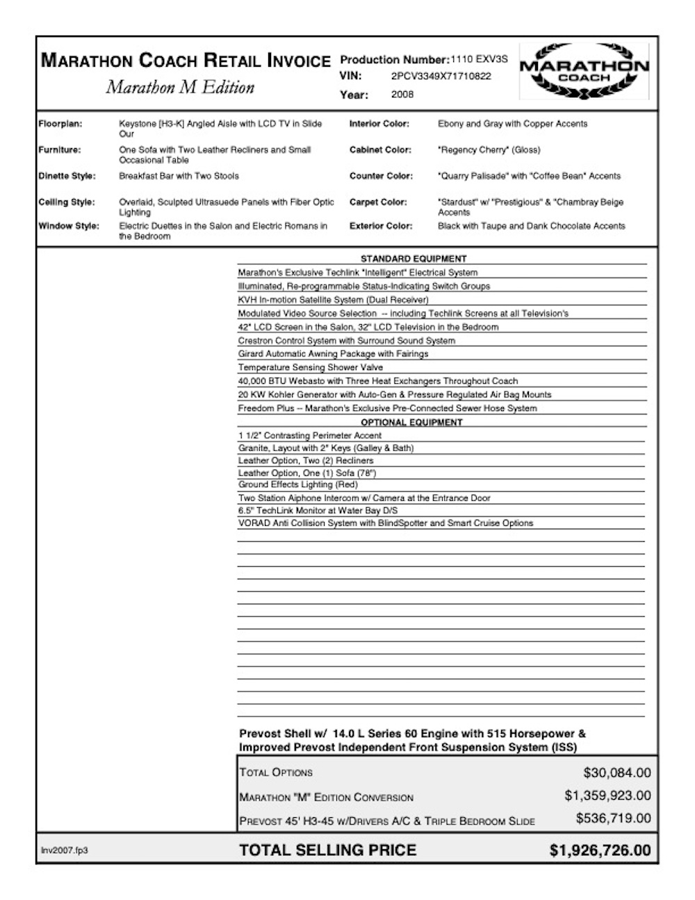 2008 Prevost Marathon H3-45 For Sale