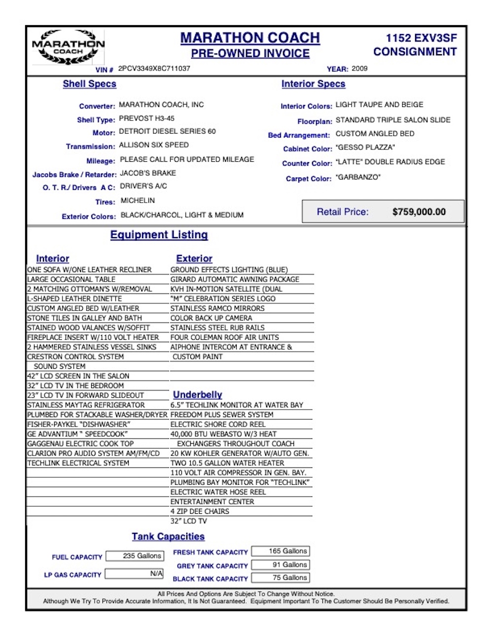 2009 Prevost Marathon H3-45 For Sale