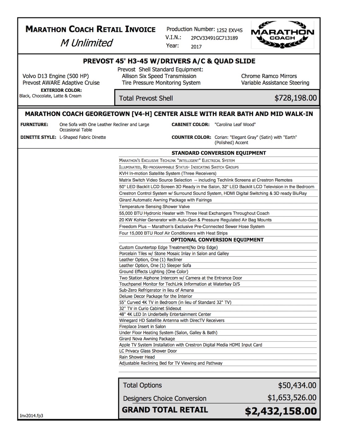 2017 Prevost Marathon H3-45 For Sale