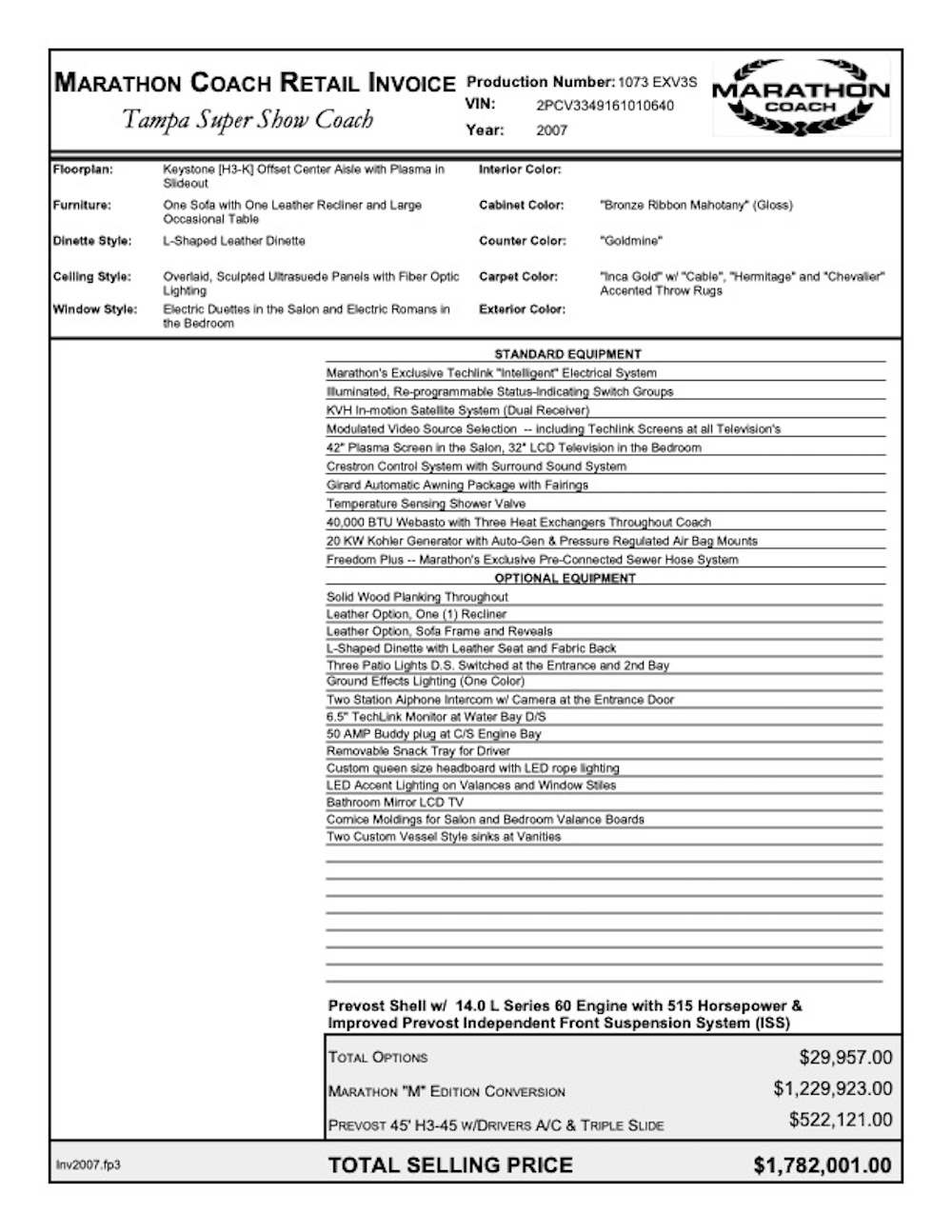 2007 Prevost Maratjon H H3-45 For Sale