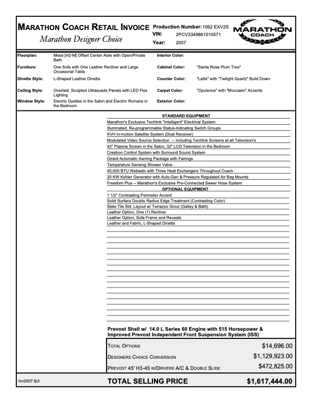 2007 Prevost  Marathon H3-45 For Sale