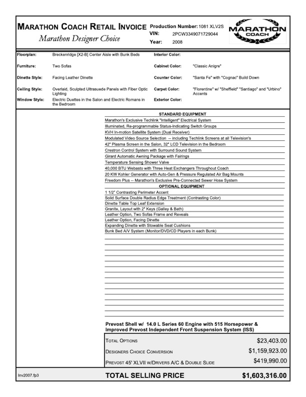 2008 Prevost Marathon XLII For Sale