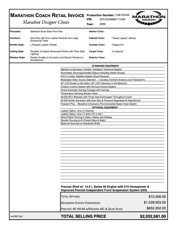 2009 Prevost Marathon  H3-45 For Sale