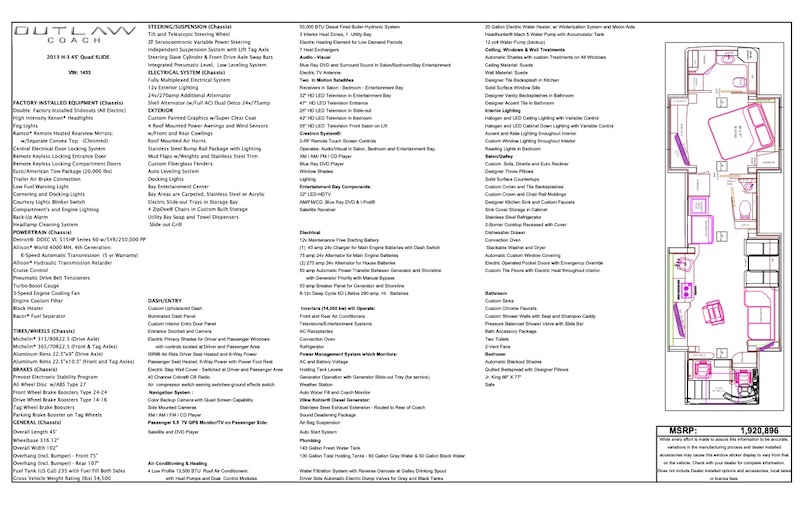 2013 Prevost Outlaw H3-45 For Sale
