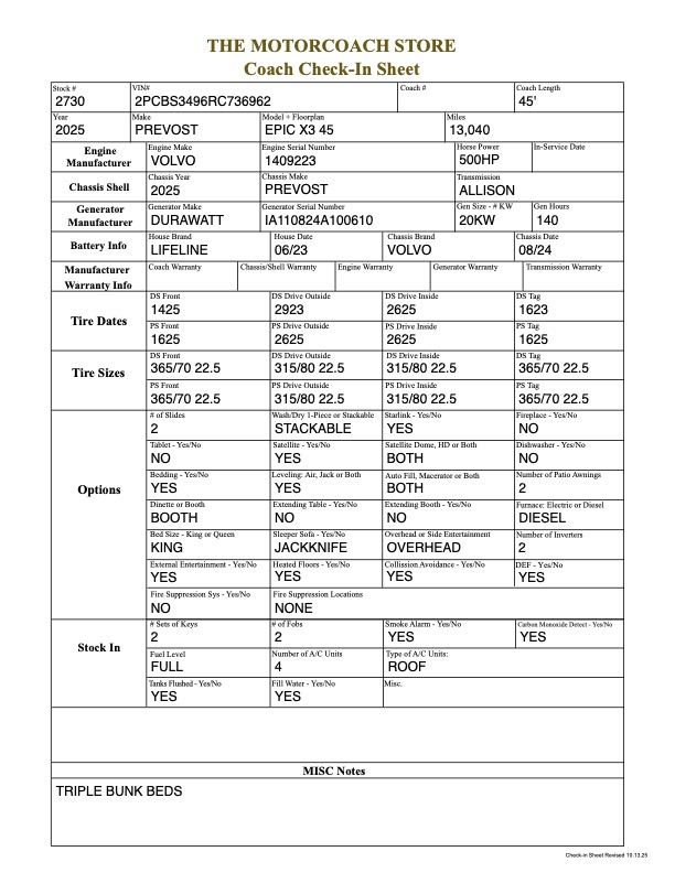 2025 Prevost Epic X3 For Sale